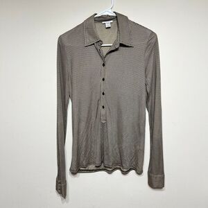 MaxMara Brown Black Silk Long Sleeve Blouse Medium Women